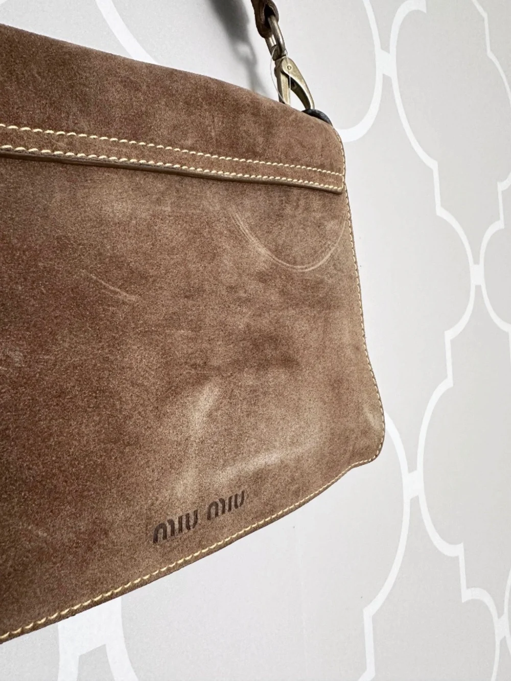 NWOT Vintage Miu Miu Brown Suede Buckle Shoulder Bag Y2K